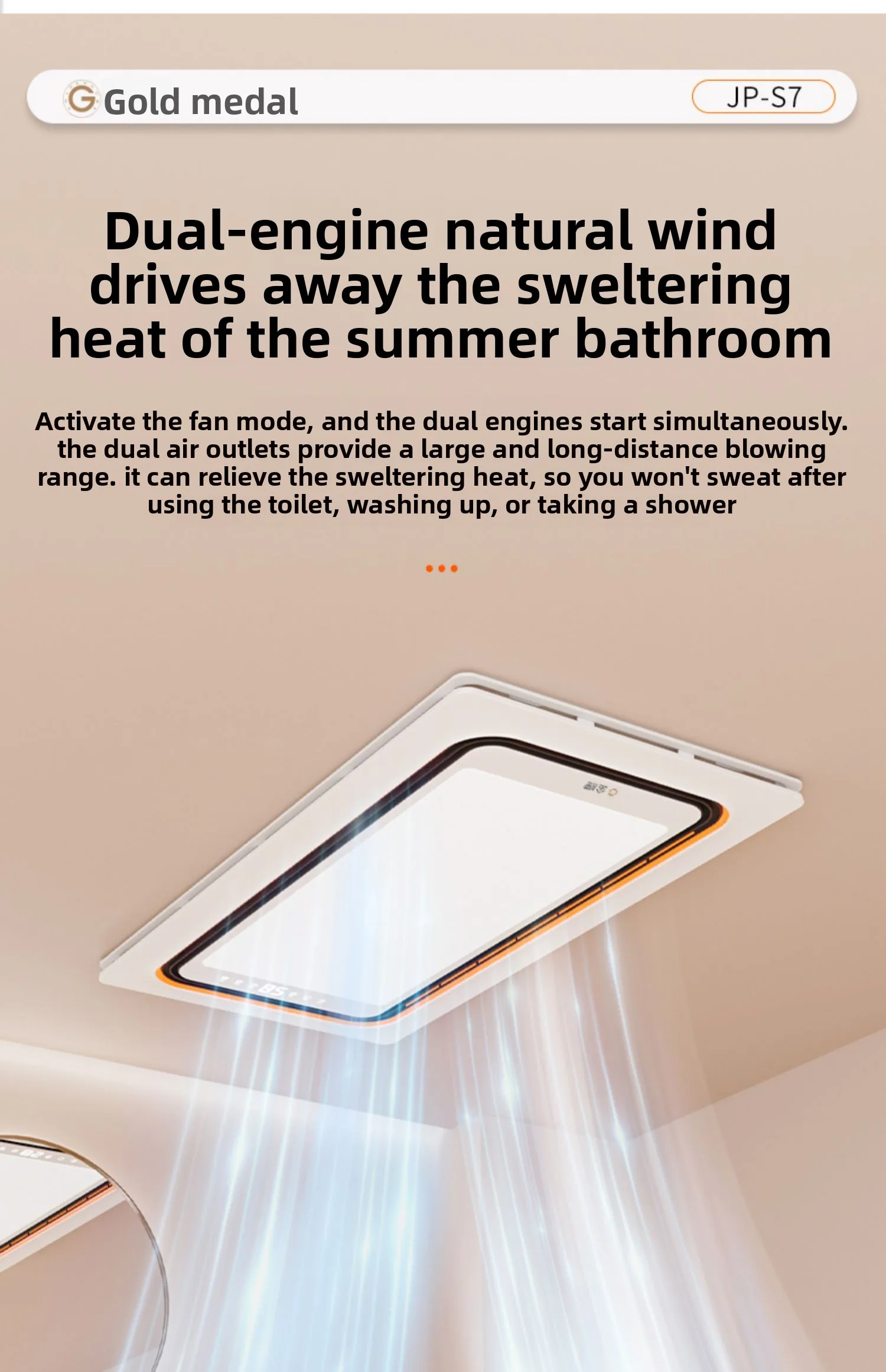220V Gold Bath Heater Exhaust Fan Warm Air Ventilation Integrated LED Lighting Bathroom Ceiling Fan