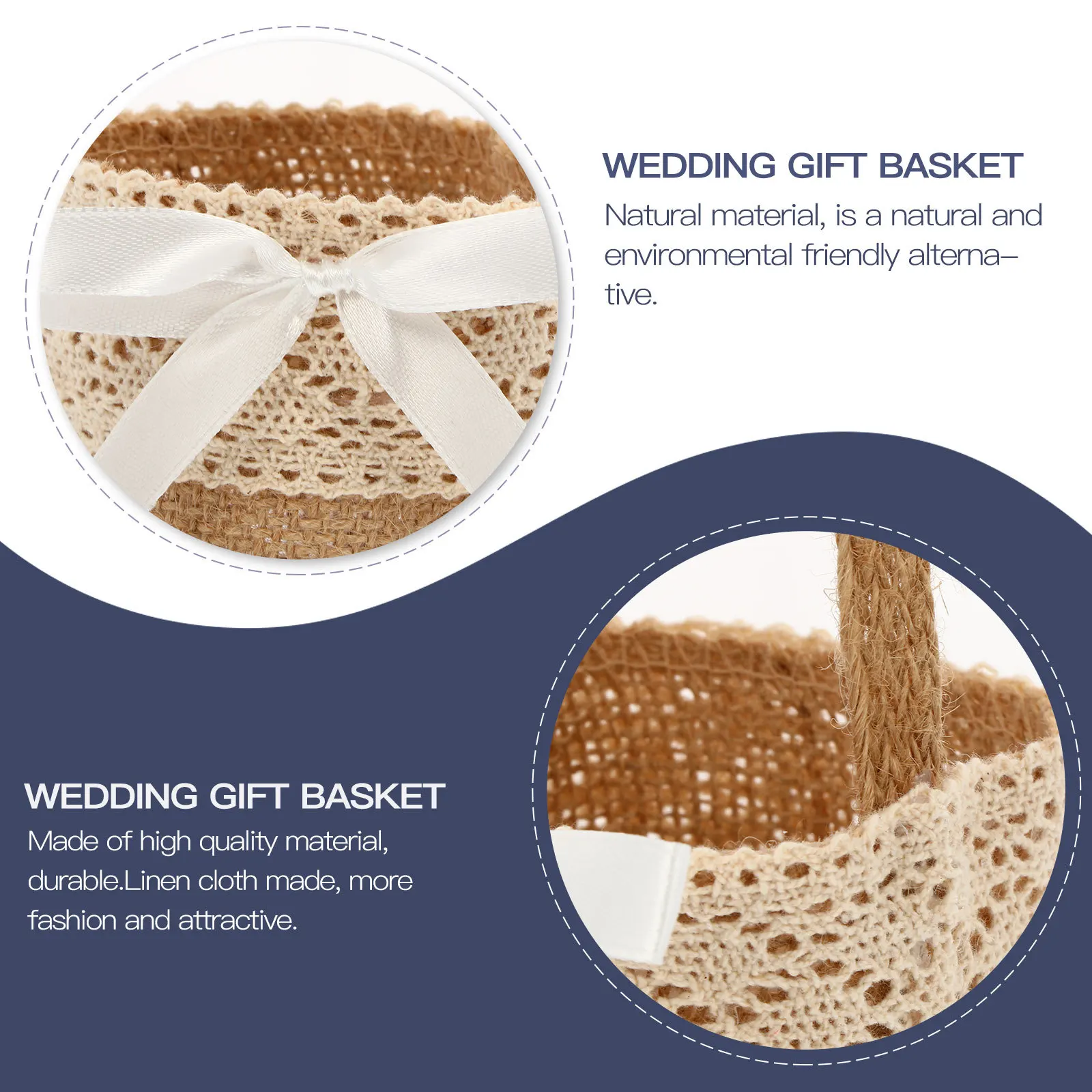 

2Pcs Linen Cloth Bags Wedding Storage Basket Natural Burlap Candy Basket Decorative Flower Container