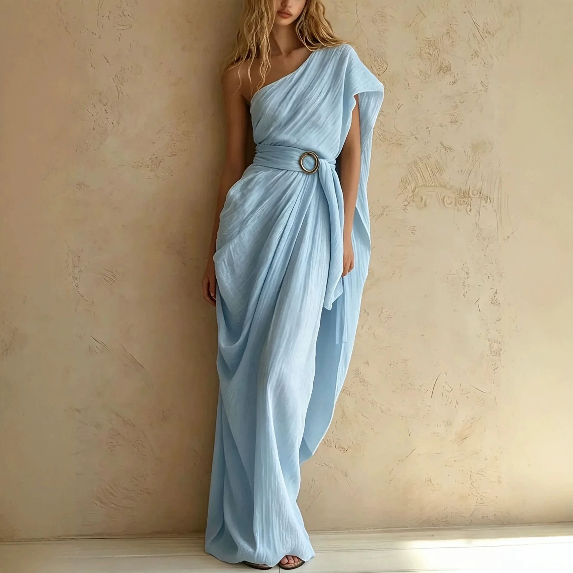 Women's One Shoulder Draped Maxi Dress Loose Fit Flowy Silhouette Versatile Trendy Casual Commute Office Street Daily Wear Dress