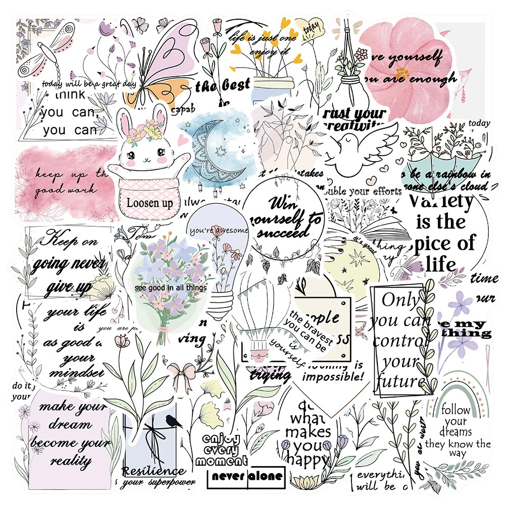 

10/30/50pcs Little Fresh Bible Inspirational Phrase Stickers Cartoon Graffiti Decals Scrapbook Phone Laptop Sticker Decoration