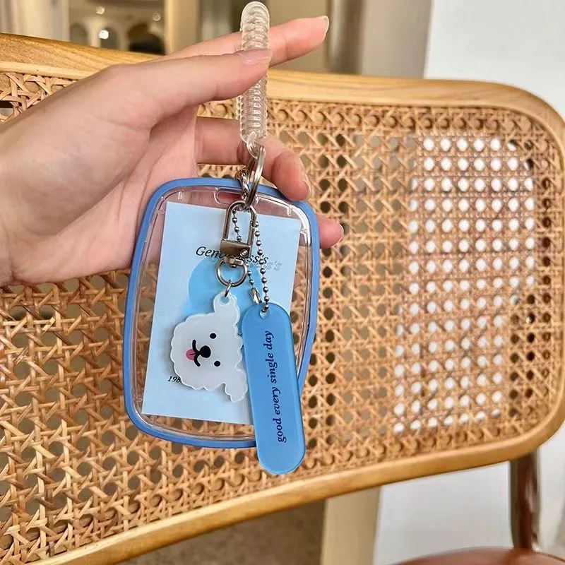 steve 5.4 * 8.5cm Cute Little Dog Blue Oval Card Holder Keychain Photocard Protection Case