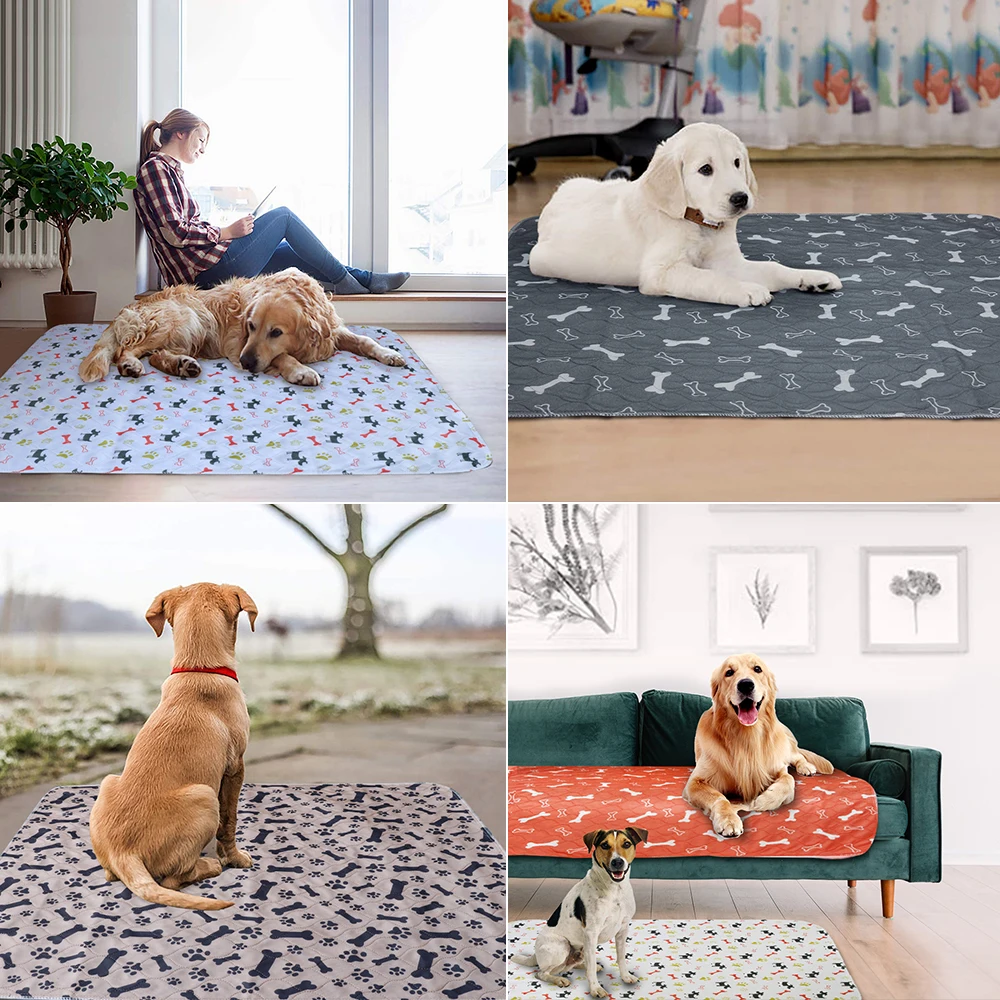 Pet Urine Pad Reusable Washable Dog Cat Diaper Mat 3 Layer Absorbent Dogs Diapers Pads Bone Paw For Sofa Bed Floor Pet Supplies