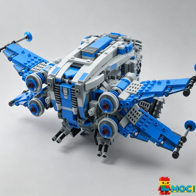 1028PCS Sci Fi Blue Transport Spacecraft MOC Model Building Block DIY Educational Assembly Birthday Collection Home Display Gift