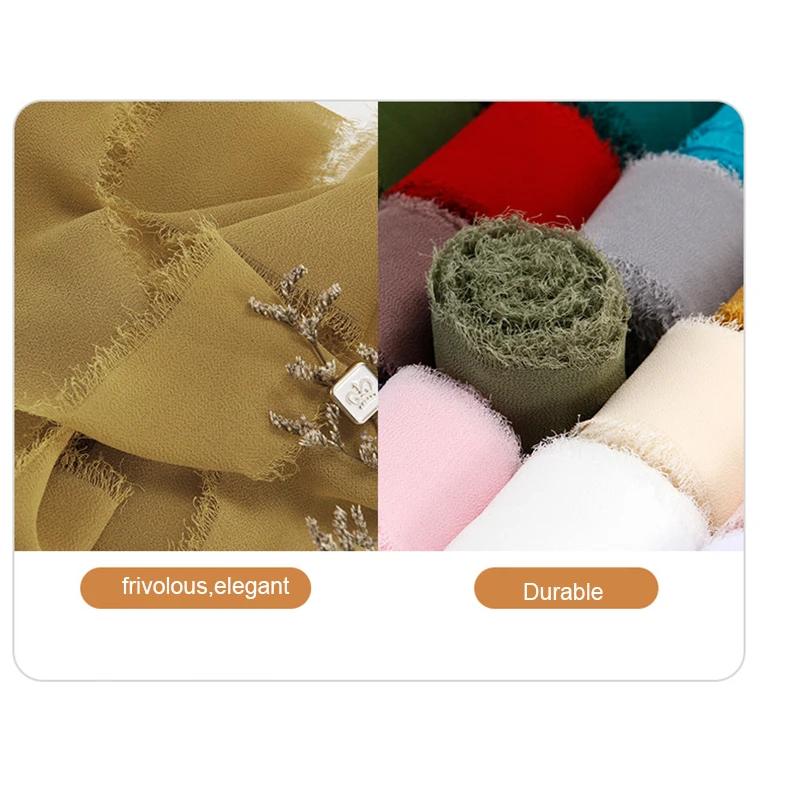 5M Handmade Frayed Edged Satin Chiffon Silk Ribbon For Wedding Invitation Wrapping Bouquets Birthday Party Decorations Gifts