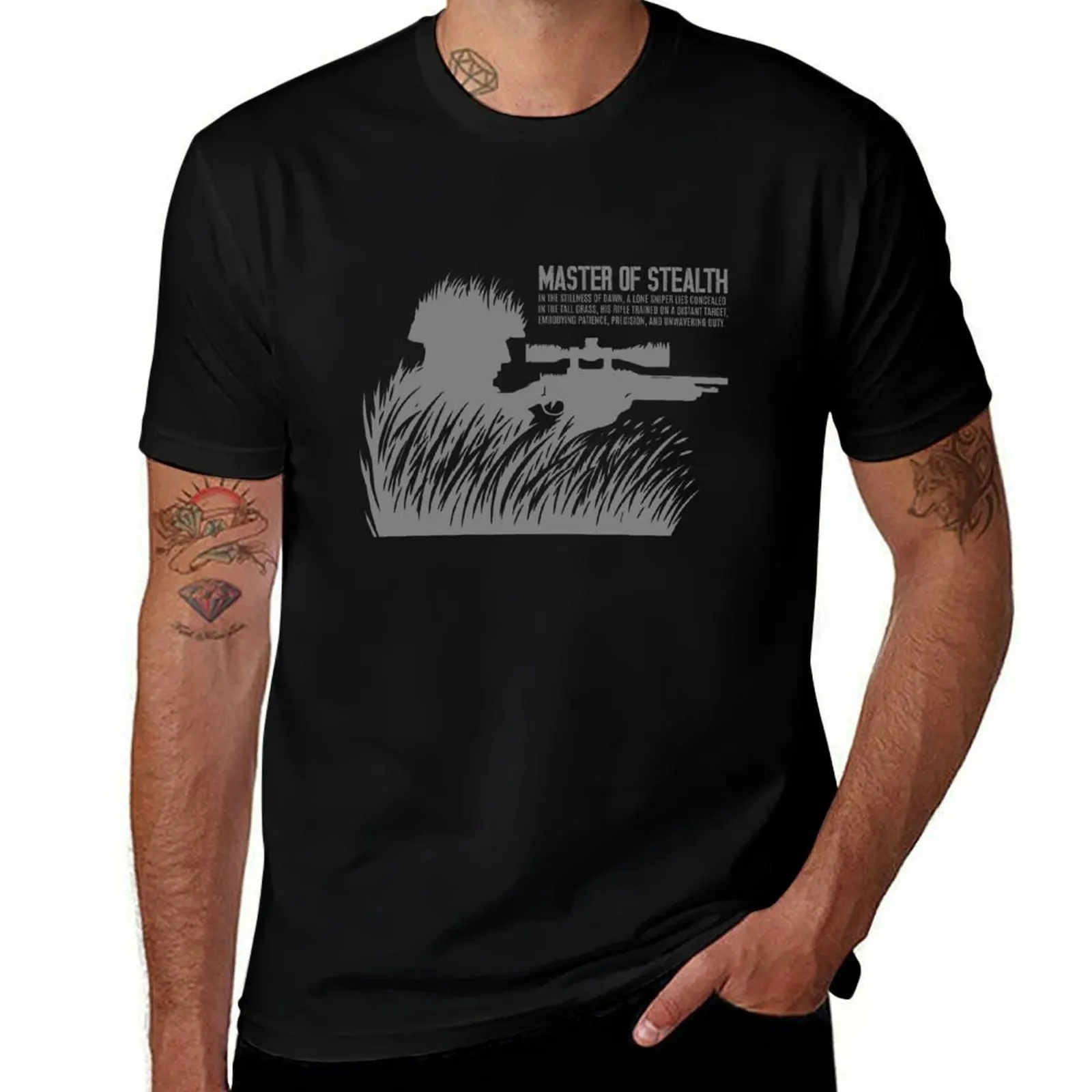 Stealth Sniper: Concealed Precision in Gray T-Shirt Street Fashion Casual Tee Shirt T-Shirt