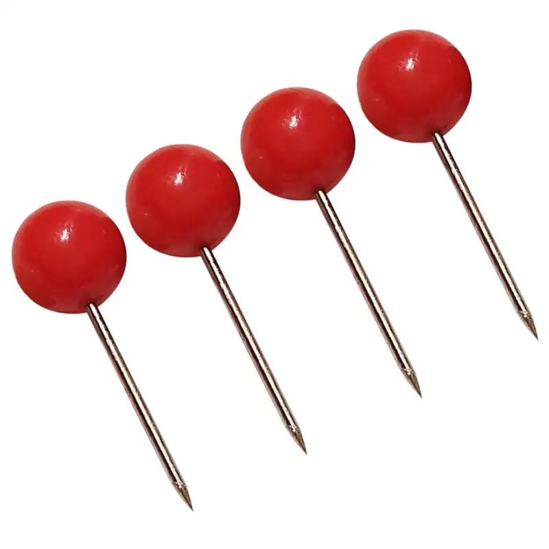 100Pcs Push Round Ball Map Tacks with Stainless Point for Office Home Crafts DIY Marking (Red)