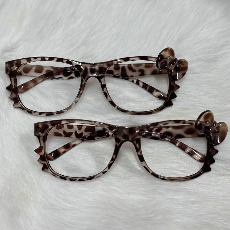 Y2k Leopard Print Bow Glasses Retro Woman Korean Anti-blue Light Eyeglasses Eye Protection Girl Optical Spectacle Eyeglass Frame