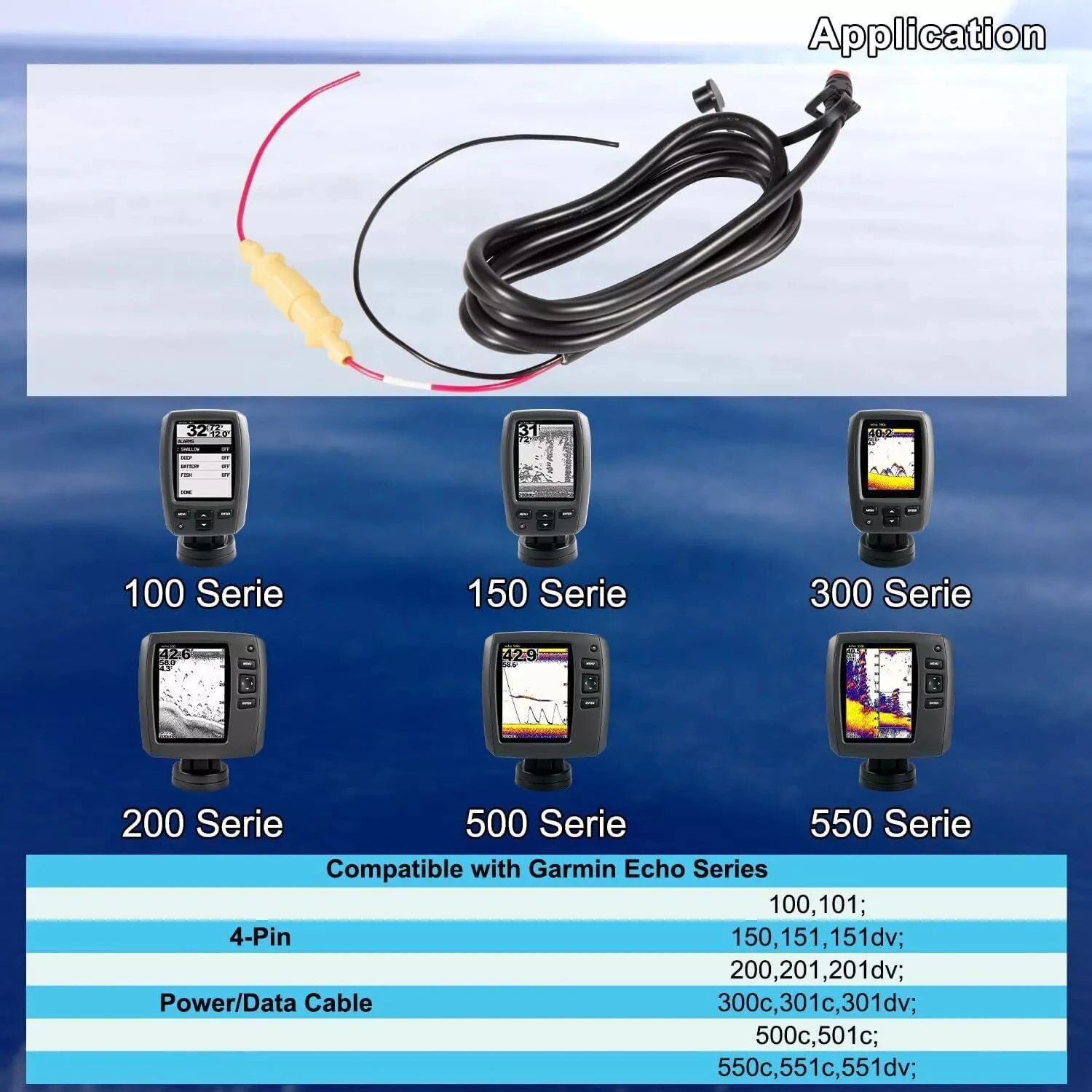 for Garmin Echo Fish Finder Power Cable 010-11678-10 4-Pin Power Cord for Models 100 101 150 151 151dv 200 201 201dv 300c 301