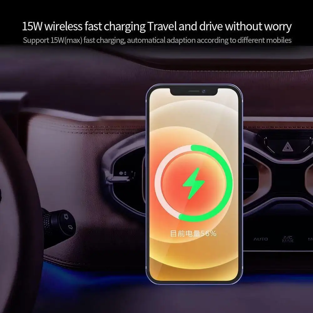 15W Magnetic Car Wireless Charger Car Magnetic Wireless Charging Bracket Aluminum Alloy Case for Apple 12