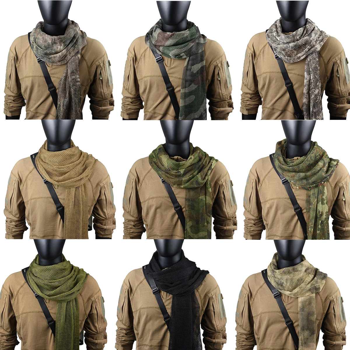 Camouflage Scarf Mesh Breathbale Camo Mesh Scarf Face Veil Head Wrap for Outdoor Sports Camping Cycling Hiking Neckerchief Mask