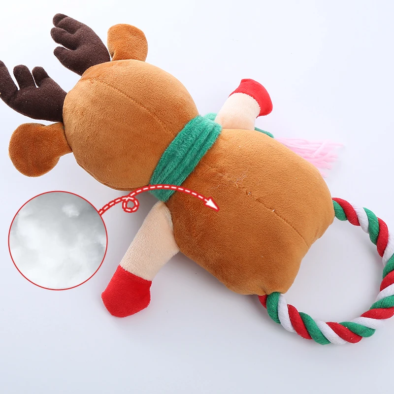 New Christmas plush cotton rope dog toy stuffed PP cotton bite resistant molar dog toy interactive play