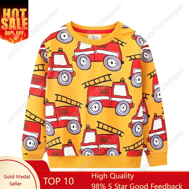 

Jumping Meters 2-7T New Design Boys Girls Sweatshirts Firetruck Cars Print Hooded Shirts Kids Clothes Long Sleeve Autumn Tops