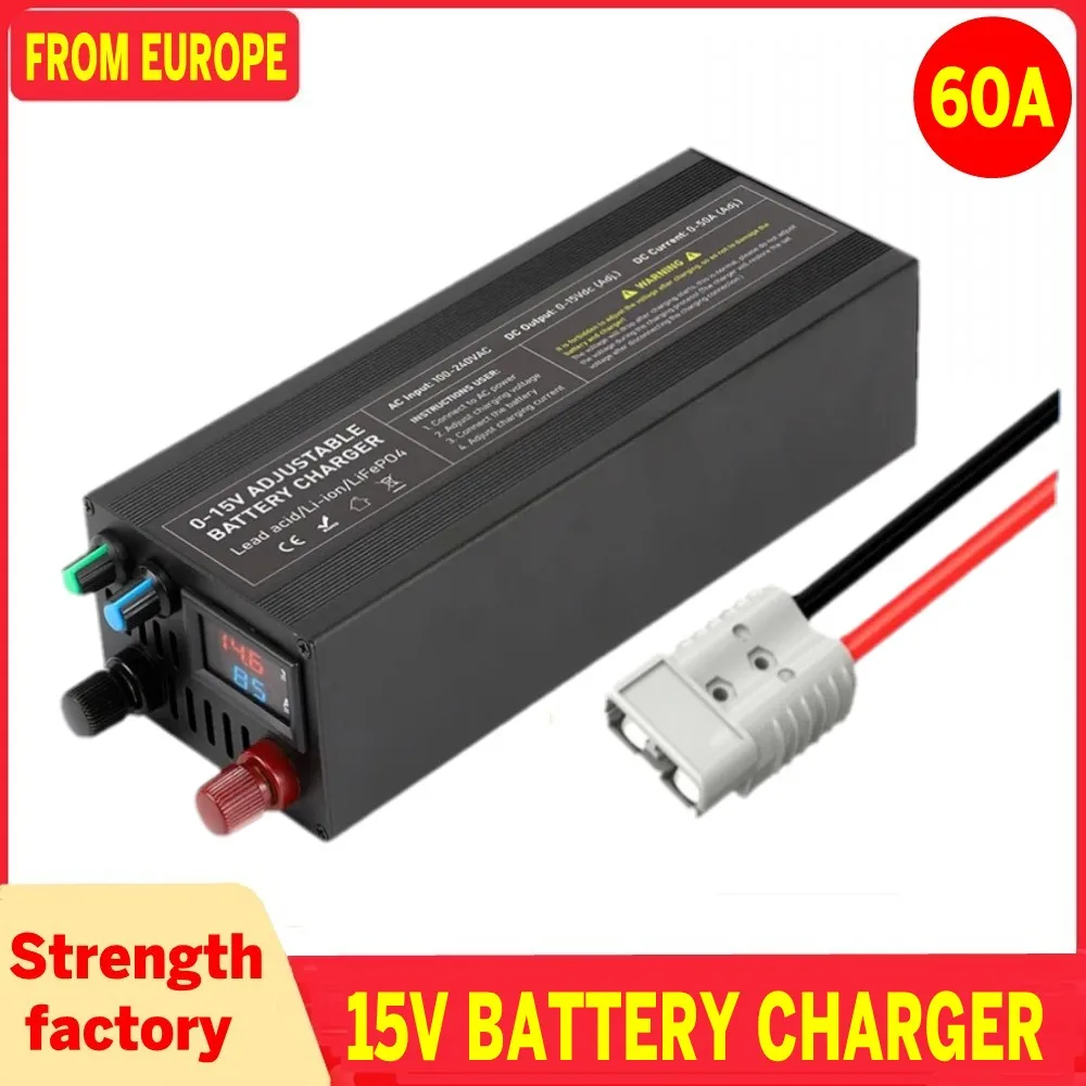 12v Lifepo4 Charger 60A Battery Charger 85a Power Supply Adjustable Voltage and Current 12.6v14.6V Smart Charger