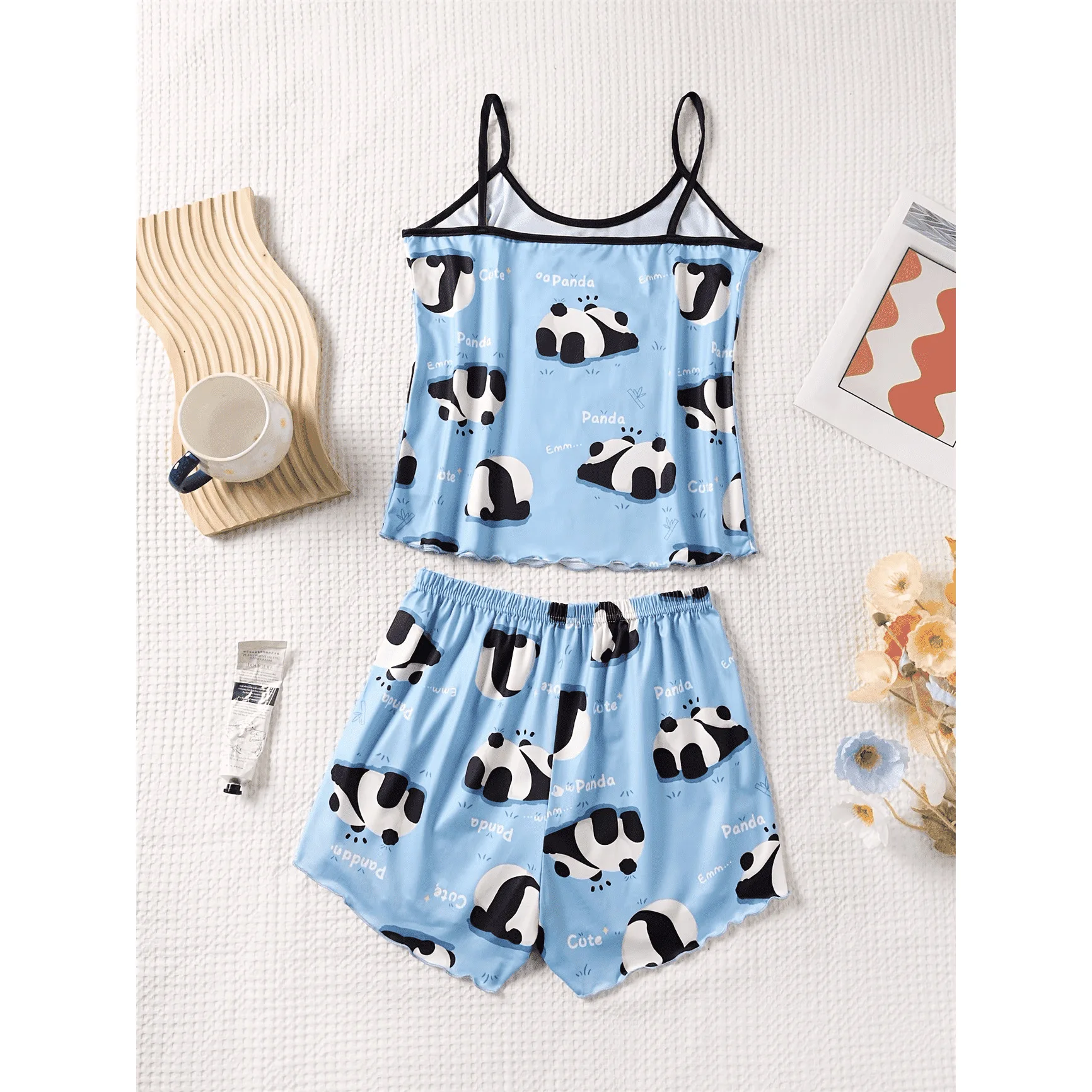 

Suspender shorts loungewear set women's 2026 new milk silk printing cute red panda pattern pajama set summer thin