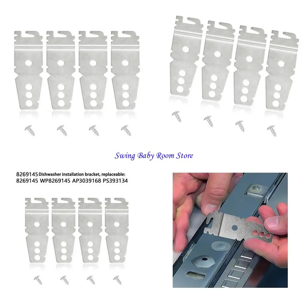 K1AD Dishwasher Mounting Bracket with Screws Under Counter Installation Clips Dishwasher Clips Replacement Part Accessories