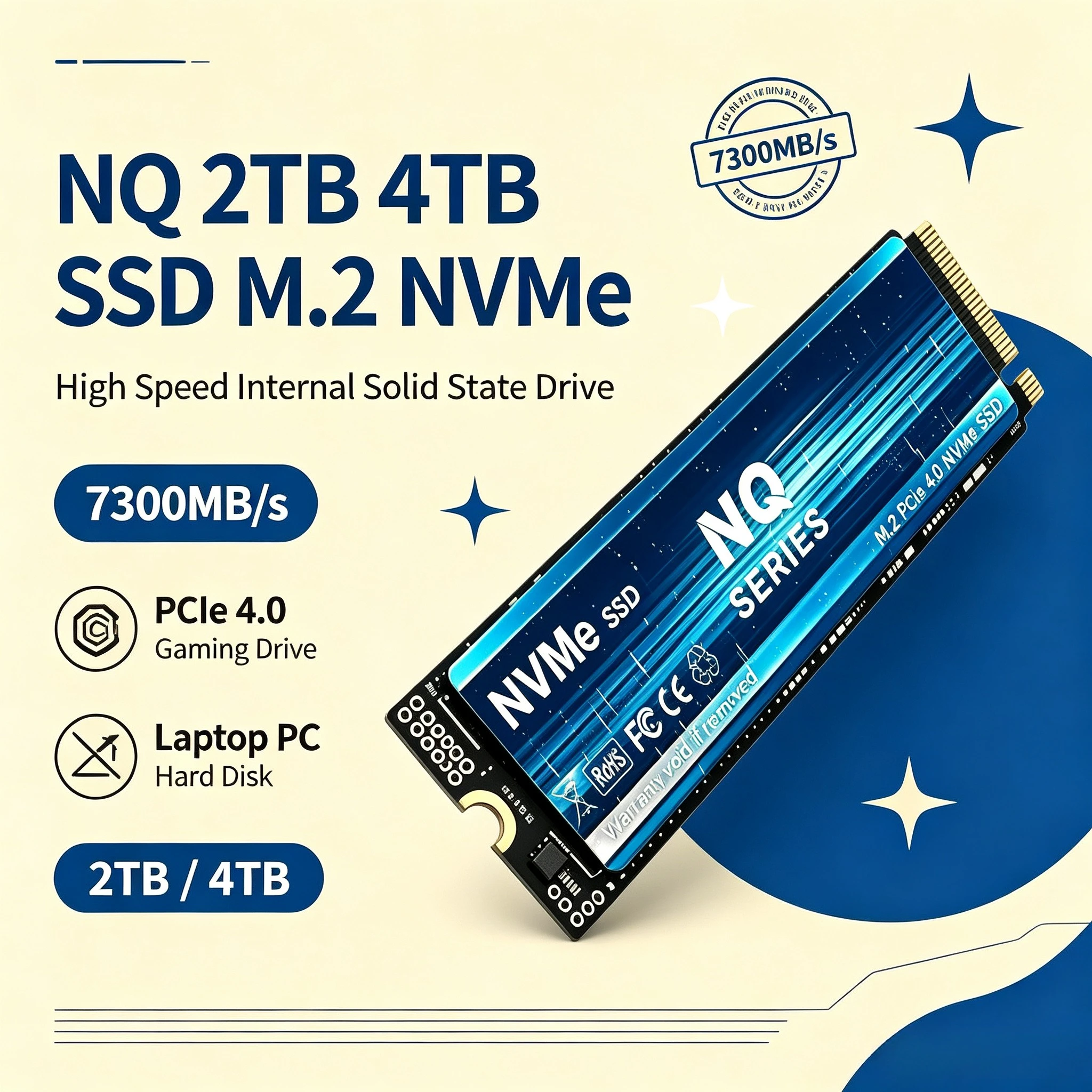 NQ 2TB 4TB SSD M.2 NVMe Internal Solid State Drive High Speed 7300MB/s PCIe 4.0 Gaming Drive Works for  Laptop PC Hard Disk