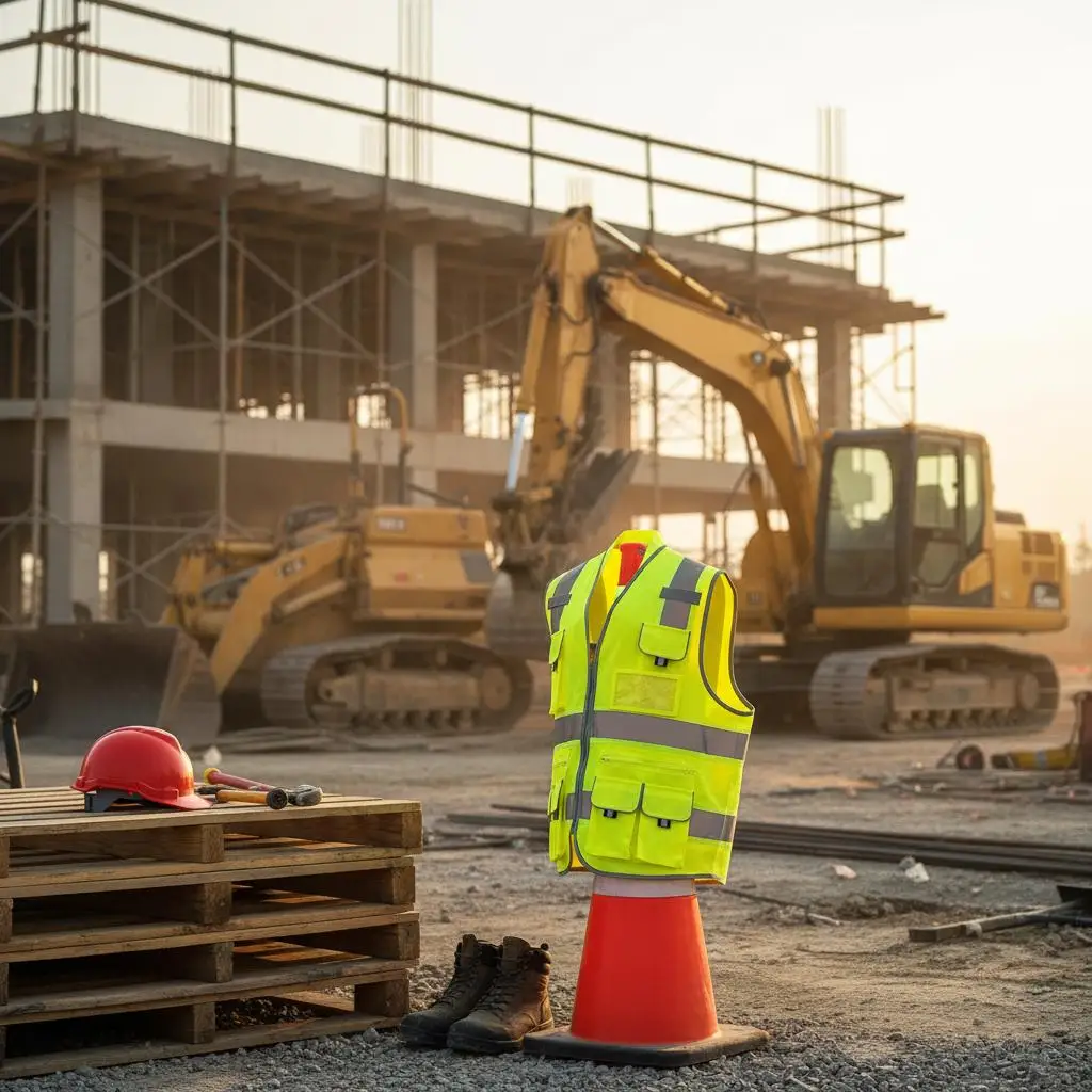 

High Visibility Reflective Jacket XL For Construction Site Traffic Control Warehouse Storage 10 Pockets Zipper Closure Hi Vis