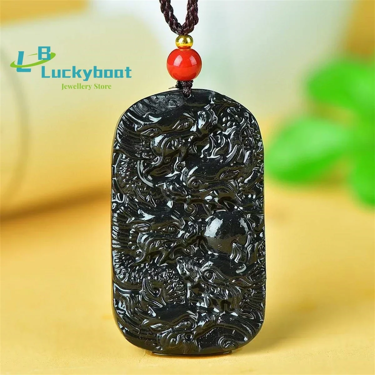 

Natural Gold Wire Black Jade Nine Dragon Protector Pendant Simple and Generous Personalized Versatile for Men and Women
