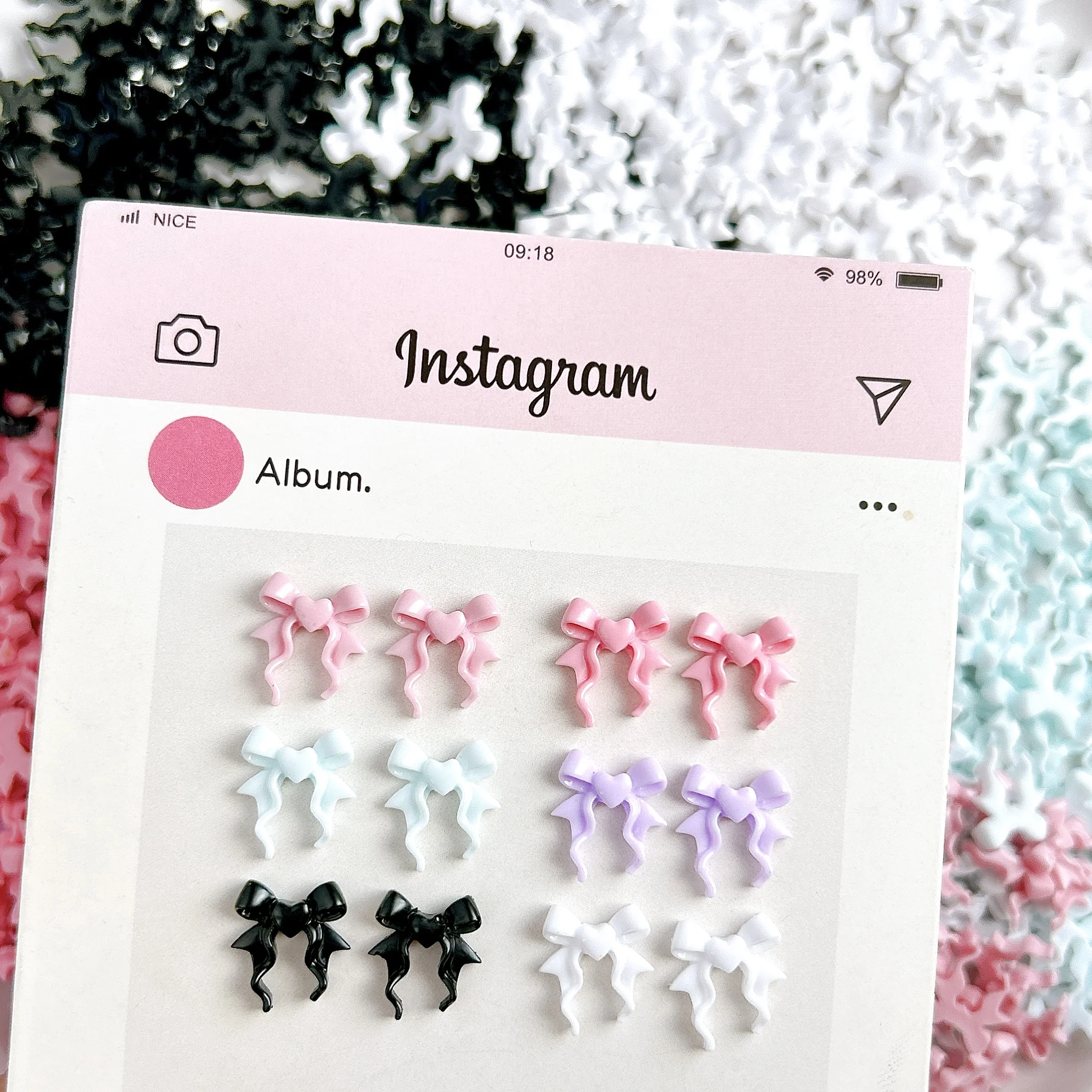 60 pçs cor sólida doce onda arcos resina arte do prego encantos minimalista brilhante coração bowknots decorações de unhas diy manicure suprimentos