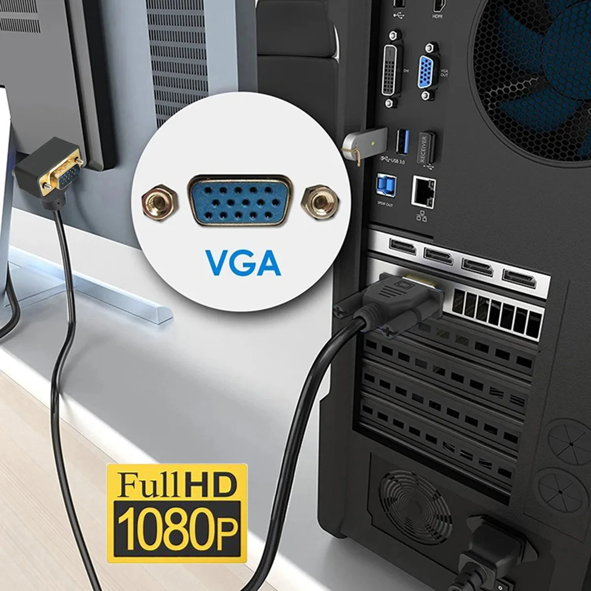 Cablecc 90-градусный угловой VGA RGB штекер-прямой штекер 3coax + 6C Удлинительный кабель для монитора проектора компьютера