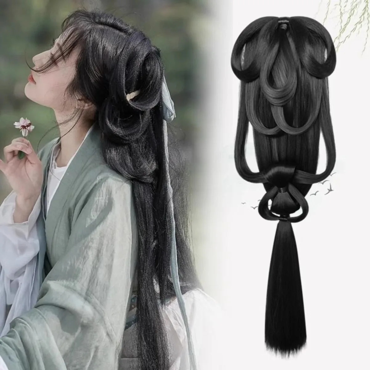 Hair Bun Wei Jin Warring States Robe Hanfu Integrated Lazy Style Ancient Women Hanfu Cosplay Wig