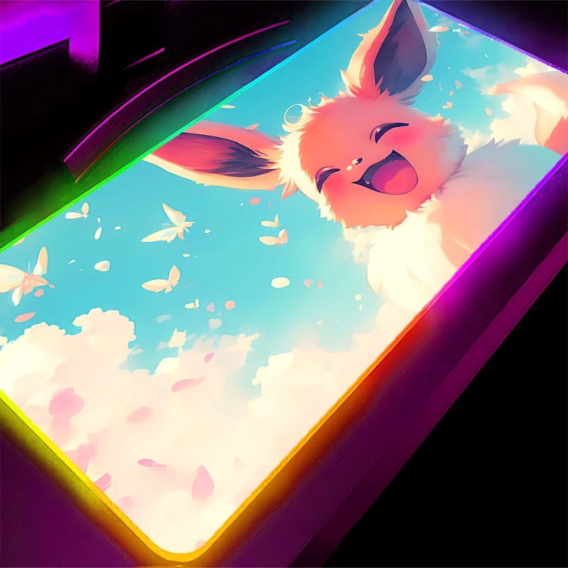 

Anime LED Mouse Pad Large Gamer Keyboard RGB Desk Mouse Mat Carpet Backlight Gaming Notbook Pokemon Eevee Lock Edge xxl Mousepad