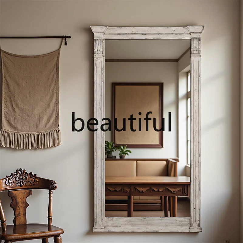 

French retro full-length mirror European-style cloakroom full-length mirror old classical home bedroom floor