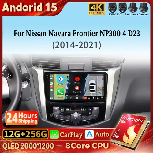 Qualcomm Snapdragon Android 15 Carplay Radio de coche reproductor Multimedia para Nissan Navara Frontier NP300 4 D23 2014 - 2021 GPS estéreo