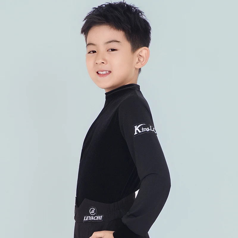 ملابس علوية للرقص اللاتيني لعام 2025 للأولاد برقبة عالية وأكمام طويلة فستان سامبا تشاتشا تانجو ملابس أداء لاتينية للأطفال DQS21167