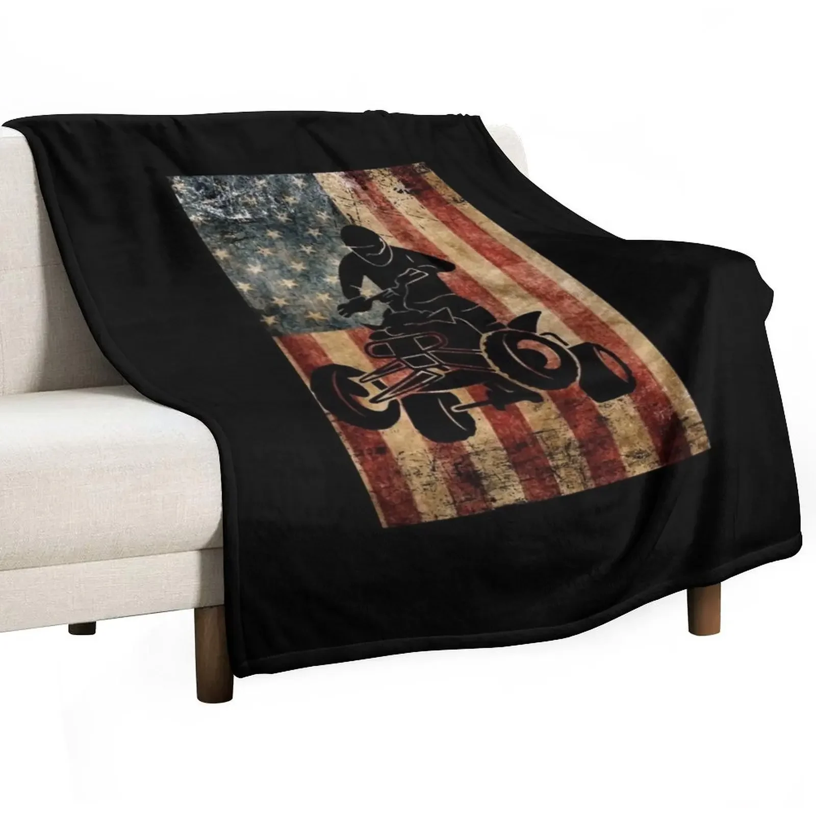 American Flag 4th Of July ATV Four Wheeler Throw Blanket Polar Shaggy blankets ands Blankets