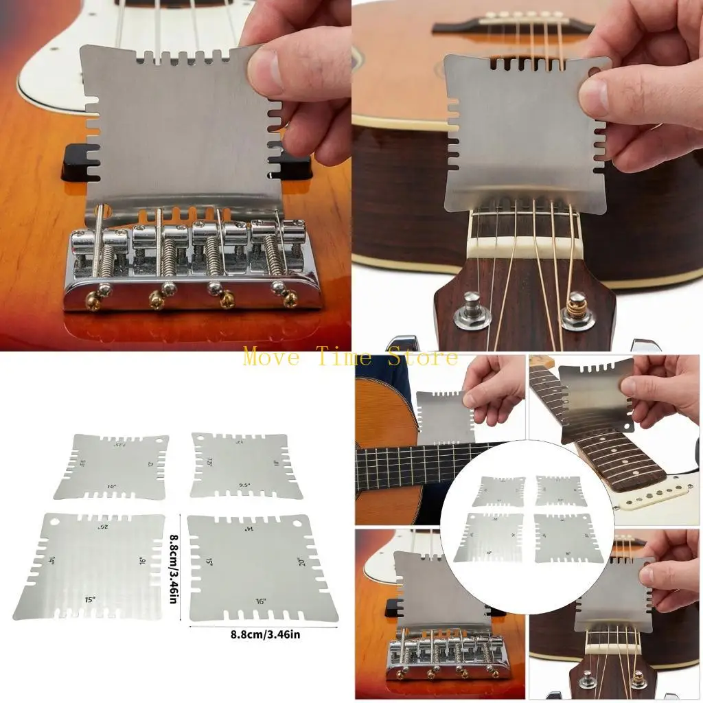 

92ME 4Pcs Professional Metal Guitar Fretboard Gauges Fretboard Measuring Tool