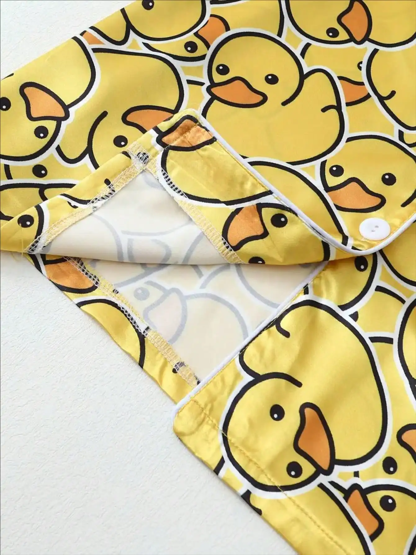 Ensemble pyjama 2 pièces en soie de mûrier pour femmes, haut à col à manches courtes + Short imprimé canard, printemps/été maison/extérieur