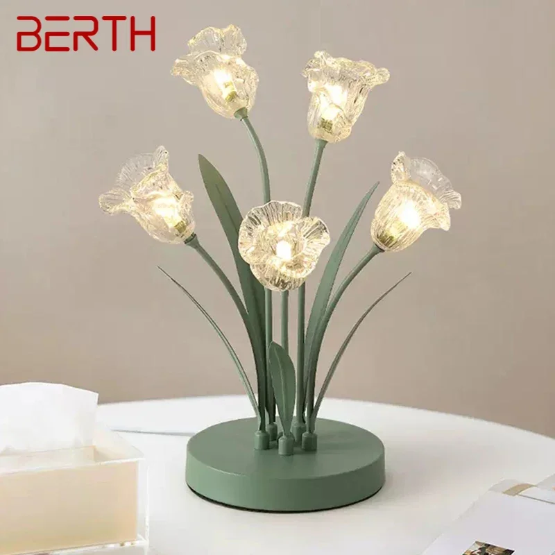 BERTH Contemporary Table Lamp French Pastoral LED Creative Flower Living Room Bedroom And Study Home Decoration Desk Lamp