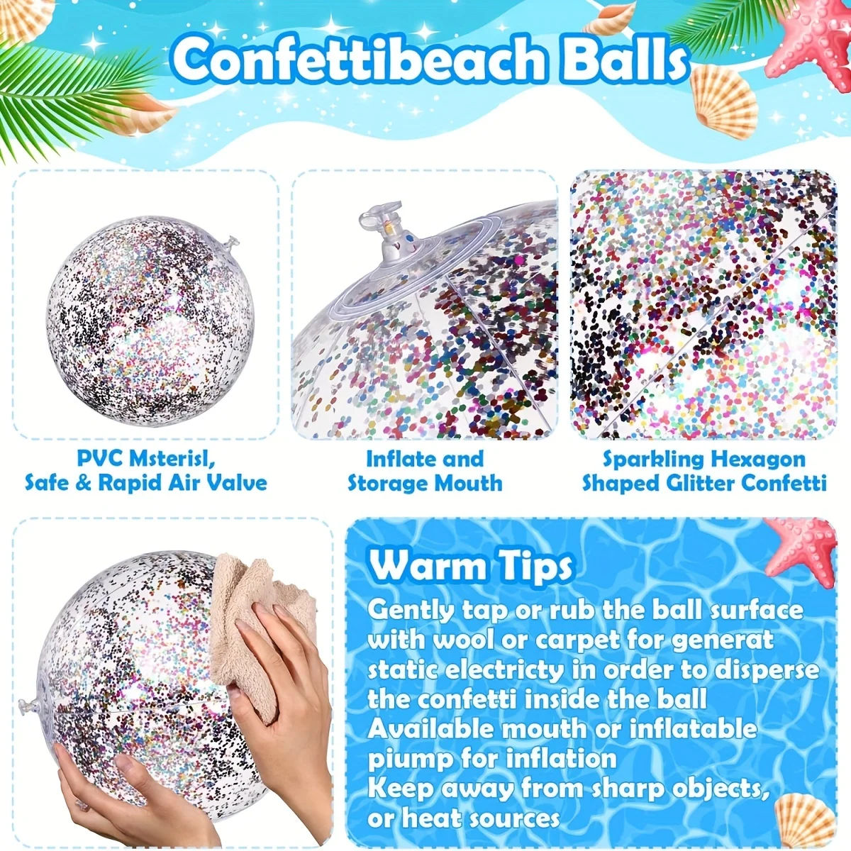 3pcs Glitter Inflatable Beach Ball, 40cm/16inch Transparent Ball, Suitable For Summer Seaside, Pool Party Decorations, Summer