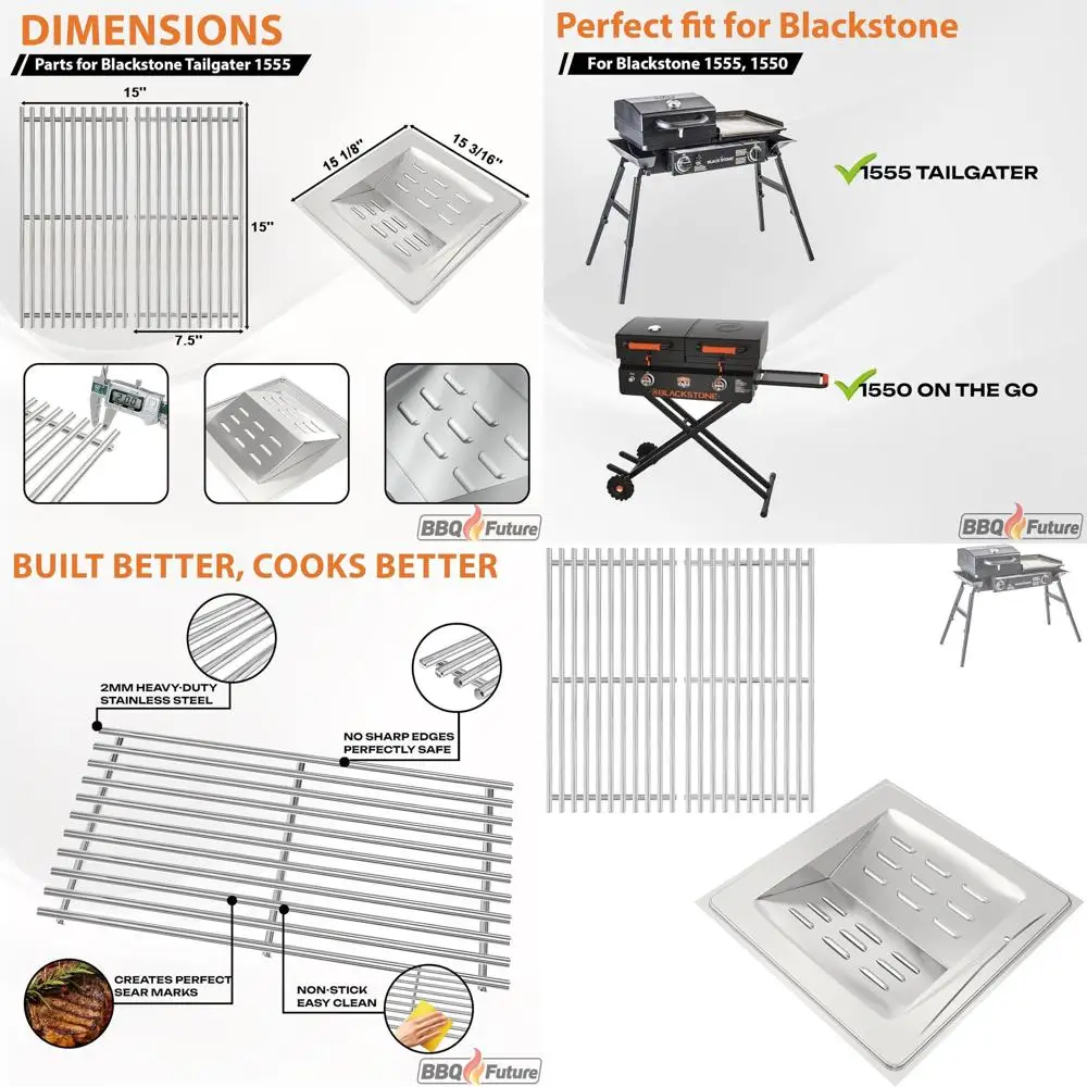 

BBQ Future Durable Tamper and Grill Grates, Heat Shield or Grill Box with Stainless Steel Grids, Replacement Part
