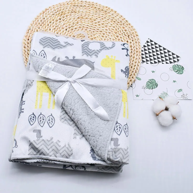 Baby Blankets New Thicken Double Layer Coral Fleece Infant Swaddle Bebe Envelope Wrap Printed Newborn Baby Bedding Blanket