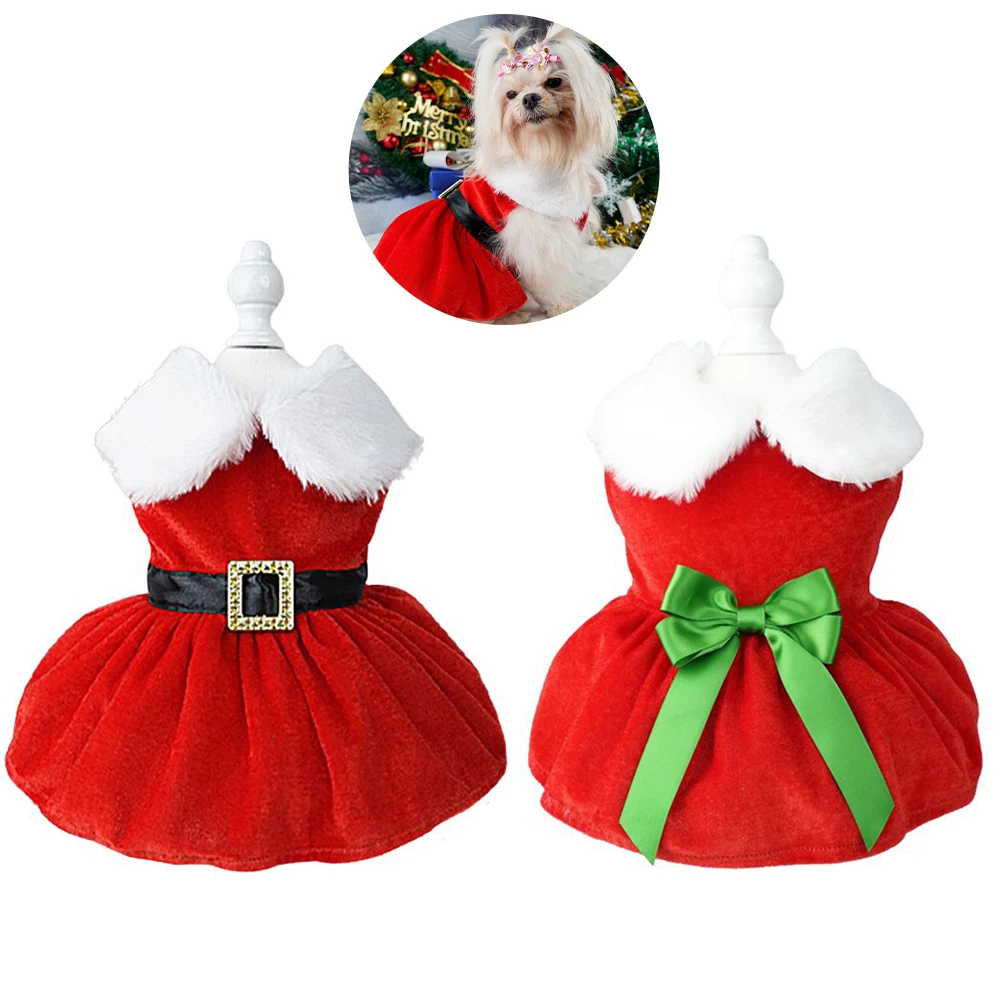 Pet Dog Dresses for Small Dogs Cat Christmas Party Red Princess Skirt Puppy Xmas Dress Chihuahua Yorkies Pug Poodle Costume