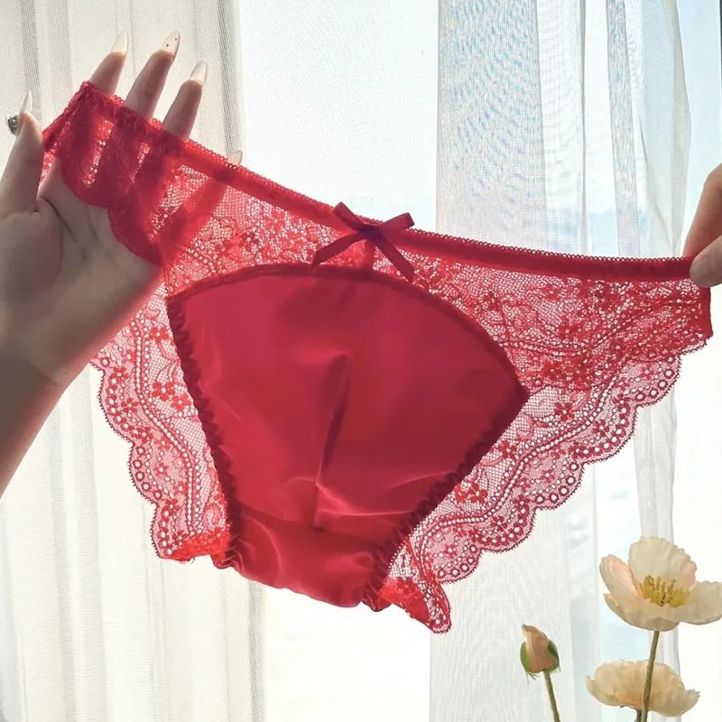 Sexy Mens Briefs See Through Lace Satin Bow Convex Pouch Sissy Panties Cross-dressing Soft Breathable Erotic Lingerie view 6
