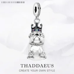 Fashion Bulldog With Crown Pendant Charm 925 Sterling Silver Fine Jewelry King Of Dogs Cute Gift For Women Men