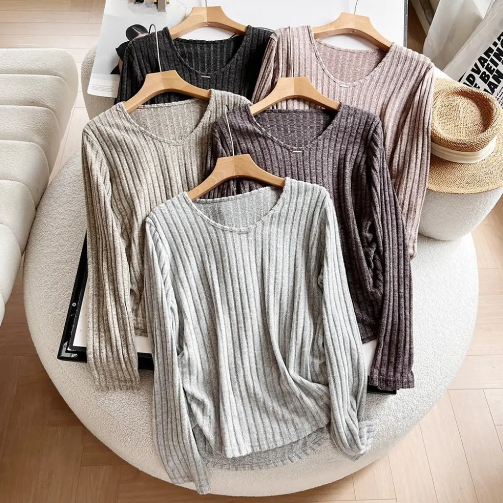

Women's Casual Vertical Stripe Pullover Sweater Pleated Design Europe And US Style Autumn New Fashion Wholesale 00SY-3506