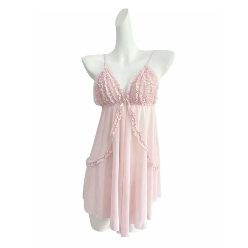 Women Mesh Nightgown Spaghetti Strap Soft Sleep Dress Lightweight Home Loungewear Nightwear