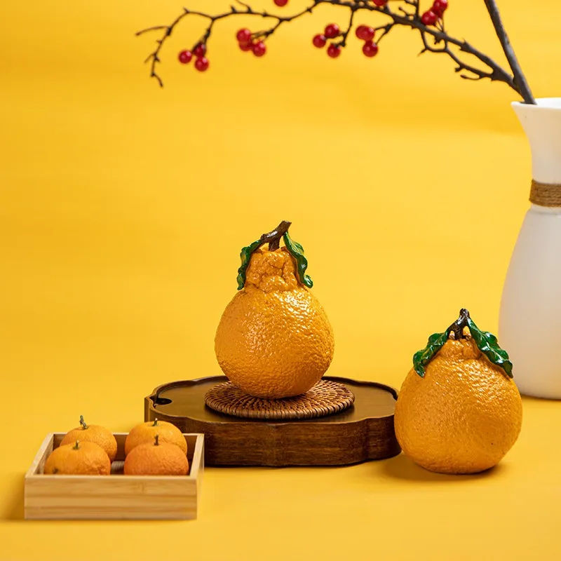 Good Luck Mandarin Orange Tea Pet Simulation Fruit Statue Mini Tea Table Ornament Home Tea Room Desktop Decor Craft Gift