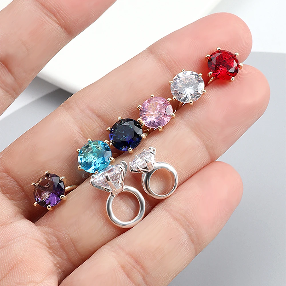 5pcs Shiny Diamond Ring Nail Art Charm 3D Zircon Big Diamond Alloy Ring Nail Jewelry Parts DIY Japanese Wedding Nail Parts