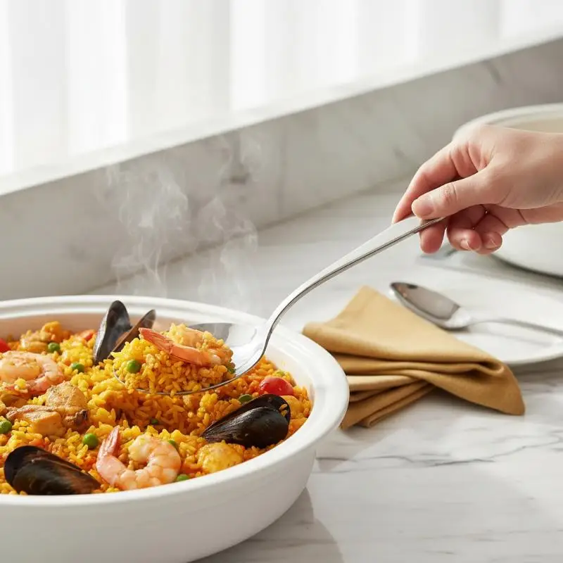 New Household Public Serving Spoon Stainless Steel Soup Colander Spoon For Ice Cream Dinner Spoons Rice Salad Kitchen Tableware