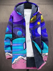 Hippie Colorful & Ethnic Tribe Art Pattern 3D Printed Mens Fashion Plush Thick Hooded Coat Winter Casual Warm zipper jacket CM25