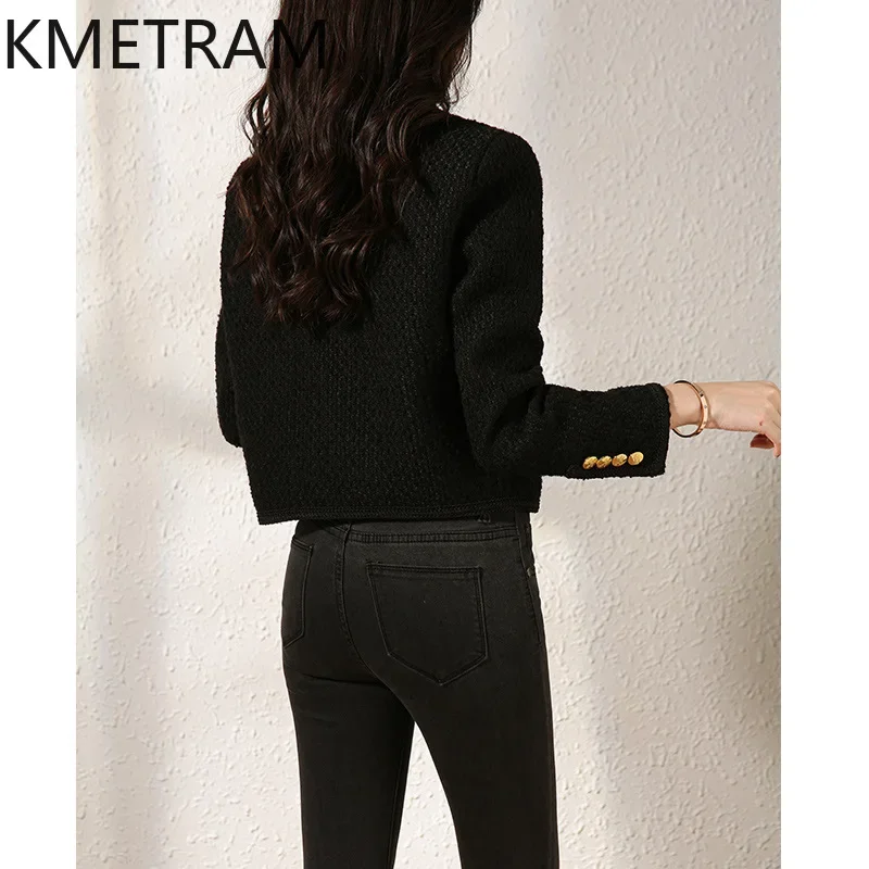 KMETRAM Elegant Jackets Flattering for All Skin Tones New in Outerwear 2024 O-Neck Short Jacket Fall Clothes Women 여성가을자켓