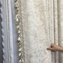 Thickened French Curtains for Living Dining Room Bedroom Milk Tea Color Jacquard Chenille High-grade Modern Light Luxury