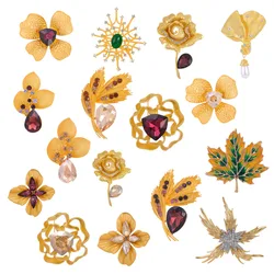 New antique exaggerated brooch flower butterfly wheat ginkgo biloba rose spider web starfish yellow maple leaf men's women's pin