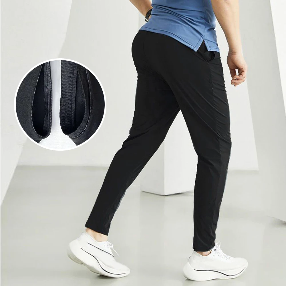 Slim Summer Sweatpants Men's Exoticism Invisible Open Crotch Outdoor Sex Running Fitness Pants Ice Silk Thin Training Trousers