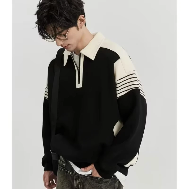 2024 Nieuwe herfstmodetrend Merk Geavanceerd paneel Gekleurde polokraag Halve rits Losse en slanke heren casual trui met lange mouwen
